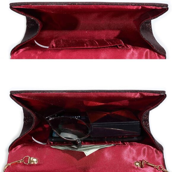 Womens Red Ladies Sparkling Party Handbag Evening Bag Clutch Purses - Picture 5 of 7